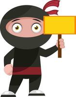 Ninja with empty note, illustration, vector on white background.