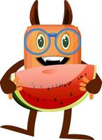 Monster with watermelon, illustration, vector on white background.