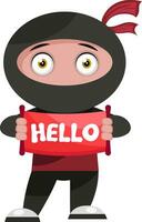 Ninja saying hello, illustration, vector on white background.