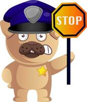 Pug with stop sign, illustration, vector on white background.