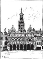 The town hall of Saint-Quentin vintage engraving vector