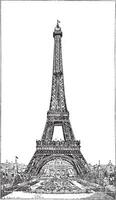 Eiffel Tower, brought up by the engineer Gustave Eiffel, vintage engraving. vector