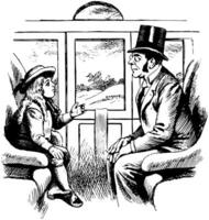 Man  Child on Train vintage illustration. vector