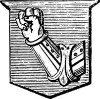 Arm with Fist Clenched is a dexter arm vambraced couped, vintage engraving. vector