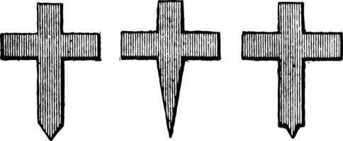 Cross Fitchy Gules have Different forms of Cross Fitchy Gules, vintage engraving. vector