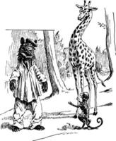 Bear, Giraffe  Monkey, vintage illustration vector