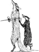 Reynard the Fox Reynard and Grimbard vintage illustration vector