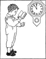 Telling Time 1100 Story Problem vintage illustration. vector