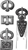 Old belt buckles of Merovingians vintage engraving vector