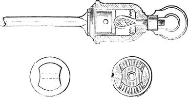 Regulator Grignon, horizontal section At end view of the age head cross section of the box, vintage engraving. vector