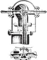 Water meter, Kennedy system section along the axis of the water distribution pipe, vintage engraving. vector