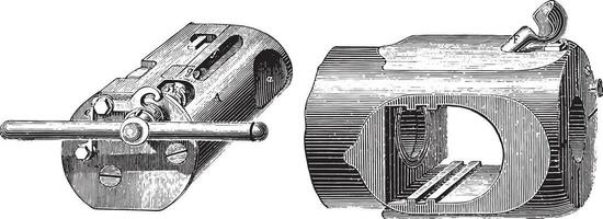 recámara mecanismo helicoidal-prismático cuña krupp sistema, Clásico grabado. vector