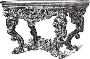 mesa decimoséptimo siglo nacional muebles, Clásico grabado. vector