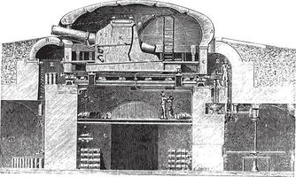 Armored turret cast hard Gruson system, vintage engraving. vector