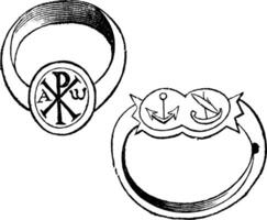 Two christian episcopal rings with symbols vintage engraving vector