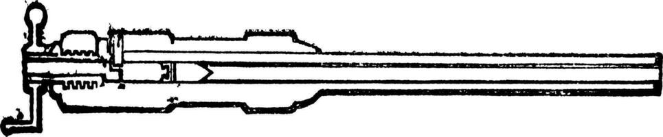 Section barrel Armstrong breech-loading old engraving. vector