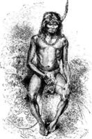 Native Man Making a Rope in Oiapoque, Brazil, vintage engraving vector