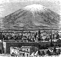 Arequipa and the Misti volcano old engraving, in 1890. vector