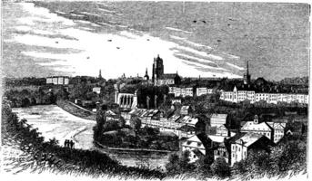 Bern city in late 1800s, Switzerland , vintage engraving. vector