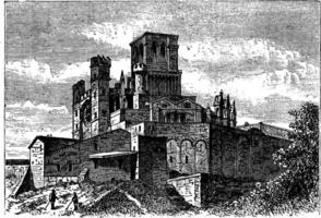 Bezier Cathedral or Saint-Nazaire Cathedral, Beziers, France, vintage engraving. vector