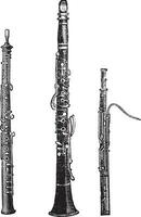 Flute, Clarinet, and Bassoon, vintage engraved illustration vector