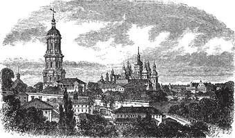 pechersky monasterio, Kiev Clásico grabado vector