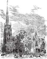 Trinity Cathedral in Newark, New Jersey, USA, vintage engraved illustration vector