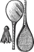 Two Rackets and shuttlecock vintage engraving vector