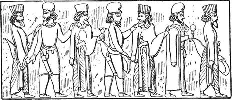 dependiente personas bajorrelieve de persépolis, Clásico grabado. vector