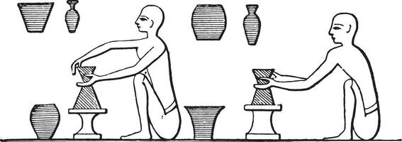 Manufacture of pottery, vintage engraving. vector