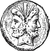 Janus, vintage engraving. vector