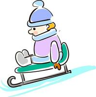 Cartoon boy on sled vector illustration on white background.