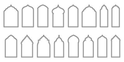 Islamic Style Doors outline Frames Design Template. A Collection of Line Oriental Windows and Arches vector