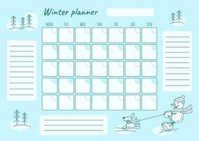 winter planner with snowman vector