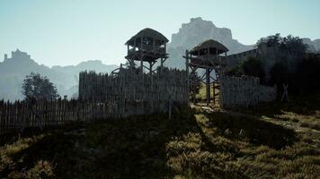 Medieval wooden gate of a knight's castle photo