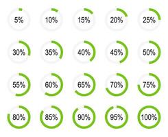Infographic elements. Pie charts. Percent download, dashboard for web, app. Analysis in percent. Set of diagrams. Round filled loading bars. Battery charging, progress, buffering, transfer icon. vector