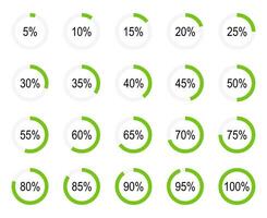 Infographic elements. Pie charts. Percent download, dashboard for web, app. Analysis in percent. Set of diagrams. Round filled loading bars. Battery charging, progress, buffering, transfer icon. vector