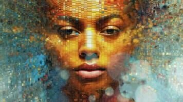 ai généré africain femme portrait comme il gracieusement fragments dans une fascinant afficher de art et La technologie video