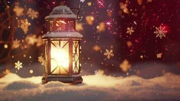 AI generated A lantern lights up the snowy scene in a winter wonderland video