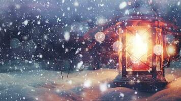 AI generated A lantern lights up the snowy scene in a winter wonderland video