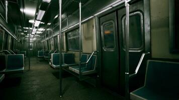 Empty benches of metro wagon photo