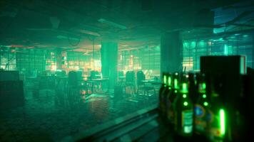 neon-drenched bar in Asia devoid of patrons photo