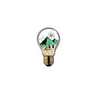 vector illustration of a light bulb with a picture of a mountain