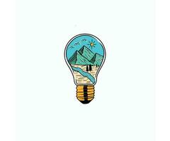 vector illustration of a light bulb with a picture of a mountain