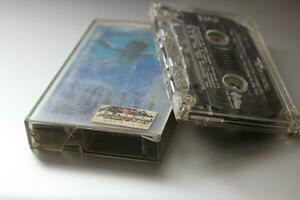 Bangkok, Thailand - 22 January 2022  Nirvana Album's 90s cassette tape Nevermind on gray background. photo