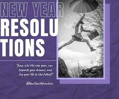 Man Jump and Holding Umbrella for New Year Resolution Facebook Post template