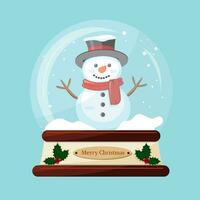 Cute cartoon snowman character in christmas snow ball, vector illustration