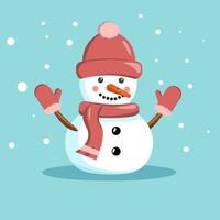 Cute snowgirl in hat and scarf vector illustration