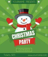 Christmas Party template for card, poster, flyer with snowman, vector illustration