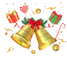 3D Rendering Christmas Golden Bells With Christmas Elements png